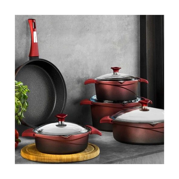 Flipper Kırmızı 9 Parça Döküm Tencere Seti ürün görseli 1