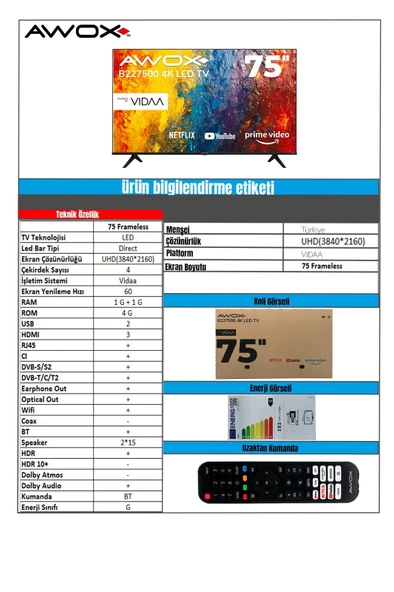 B227500 75" 189 Ekran Uydu Alıcılı 4K Ultra HD Smart VİDAA LED TV - Resim 5