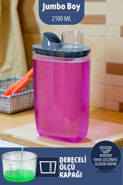 İronika Silikon Kapaklı Ölçekli Toz Sıvı Tablet Deterjan Saklama Kabı Kutusu 2100 Ml - 1