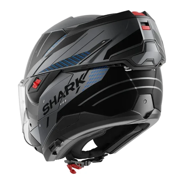 SHARK OXO RYDGER MAT SİYAH-GRİ-MAVİ ÇENE AÇILIR KASK - Resim 3