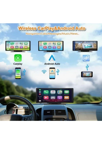 Taşınabilir Kablosuz Carplay ve Android Auto 10.26INÇ Dokunmatik Ekran - 4