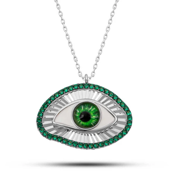 Lucky Life Gümüş Zümrüt Göz  Kolye ürün görseli 1
