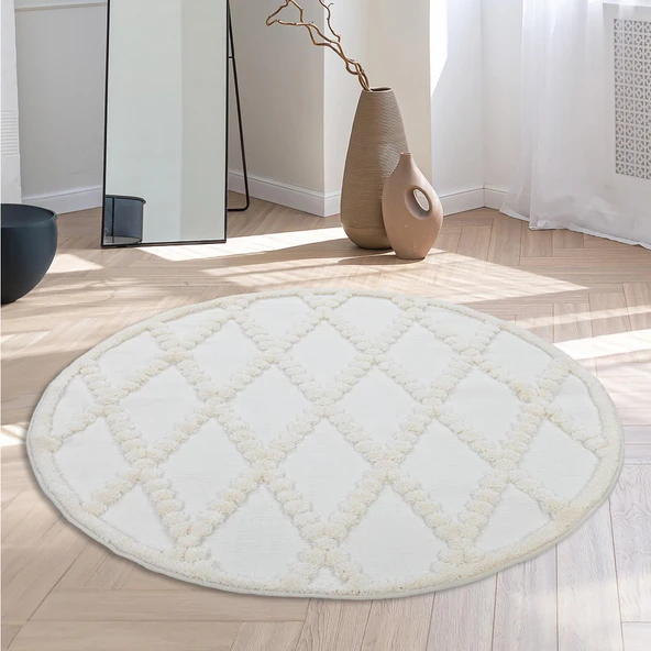 Madu Yumuşak Yuvarlak Krem Halı – Çocuk Odası, Oturma Odası, Mutfak ve Antre Halısı