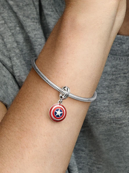 Pandora Marvel The Avengers Captain America Shield Sallantılı Charm - Resim 5