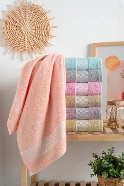 Dama Desenli 6lı Pamuklu Havlu Seti