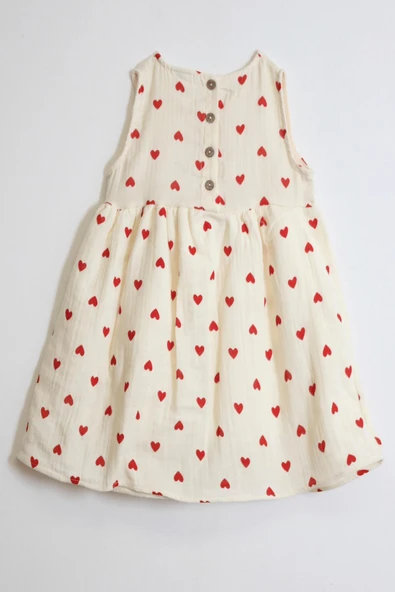 Kız Çocuk %100 Müslin Pamuk Fiyonk Detaylı Elbise 4-10 Yaş 12262 - Resim 2
