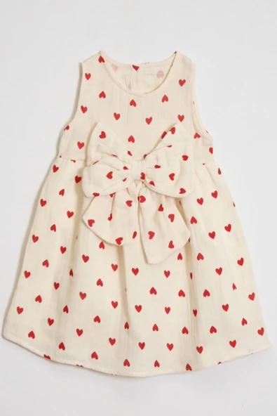 Kız Çocuk %100 Müslin Pamuk Fiyonk Detaylı Elbise 4-10 Yaş 12262 ürün görseli 1