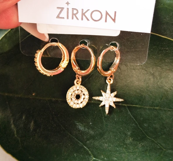 Monalisa Home Gold Renk Lüks Gösterişli  Figürlü Üçlü Küpe