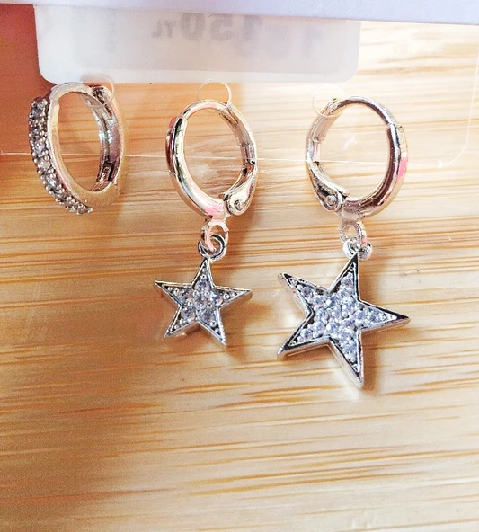 Monalisa Home Gümüş Renk Lüks Gösterişli  Figürlü Üçlü Küpe ürün görseli 1