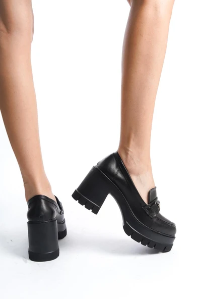 Kadın Guzi Siyah Cilt Tokalı 8 cm Topuklu Platformlu Ayakkabı - 3