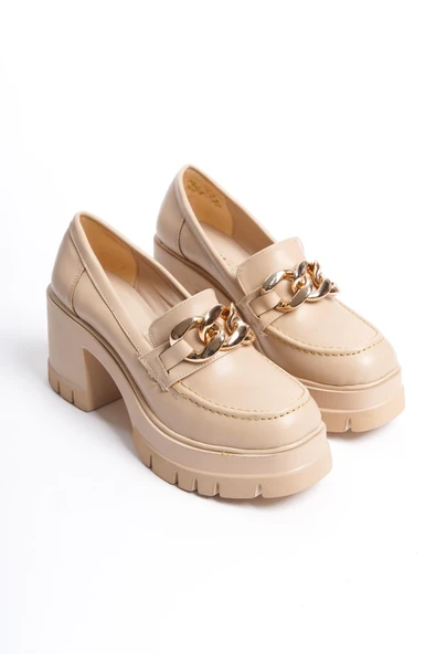 Kadın Guzi Nut Cilt Zincir Tokalı 8 cm Topuklu Platformlu Ayakkabı - 4