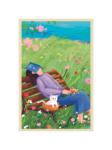 Doğada Huzur  Kedi ve Kitap Keyfi  Karışık Temalı Tasarım Dekoratif Kartlar  10x15 Cm - 1