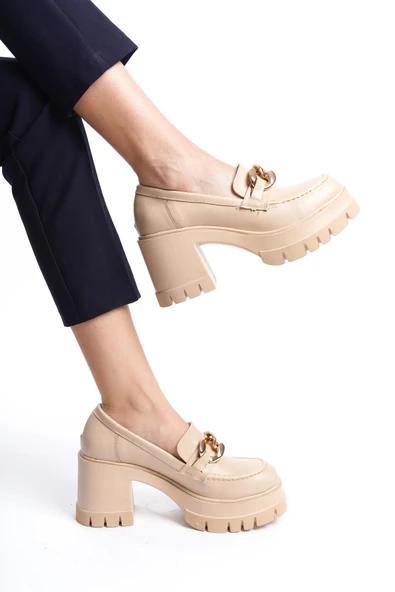 Kadın Guzi Nut Cilt Zincir Tokalı 8 cm Topuklu Platformlu Ayakkabı - 3