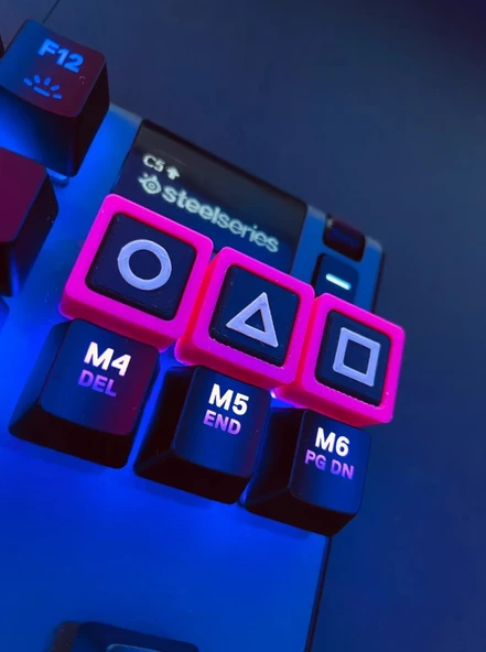 3’lü Squid Game Klavye Tuş Takımı Mekanik Klavyelere Uyumlu Renkli Keycap Seti Pembe Kenarlı - 3