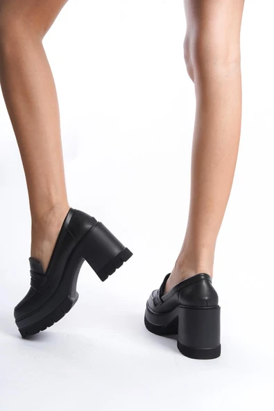 Kadın Femi Siyah Cilt 8 cm Topuklu Platformlu Ayakkabı - 3