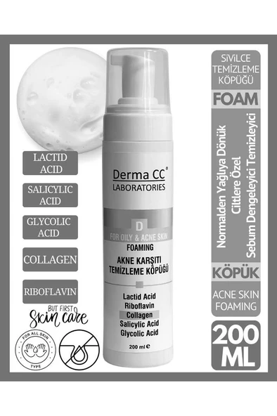 Derma CC LABORATORIES For Oıly & Acne Skın Foamıng - Akne Karşıtı Cilt Temizleme Köpüğü 200 Ml ürün görseli 1