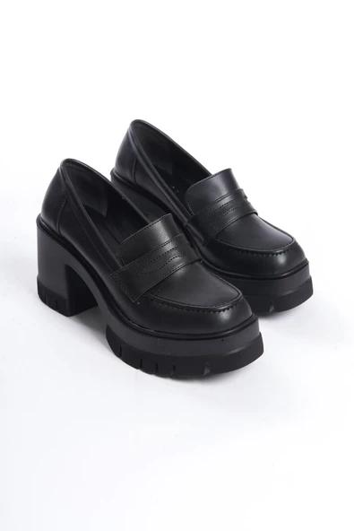 Kadın Femi Siyah Cilt 8 cm Topuklu Platformlu Ayakkabı - 4