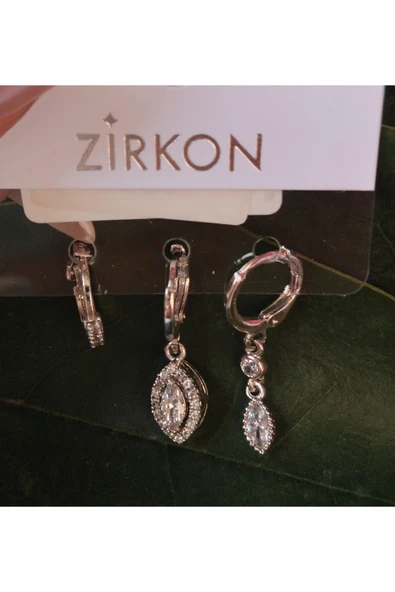 Monalisa Home Gümüş Renk Lüks Gösterişli  Figürlü Üçlü Küpe ürün görseli 1