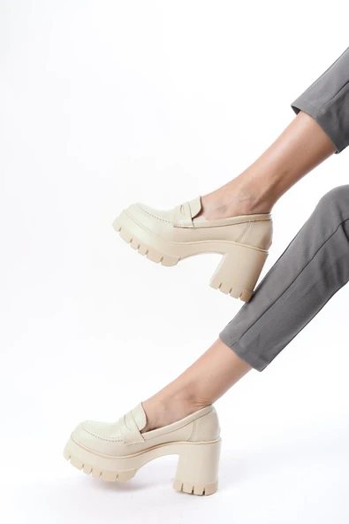 Kadın Femi Krem Cilt 8 cm Topuklu Platformlu Ayakkabı - 2