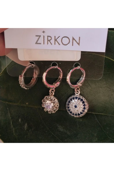 Monalisa Home Gümüş Renk Lüks Gösterişli  Figürlü Üçlü Küpe ürün görseli 1