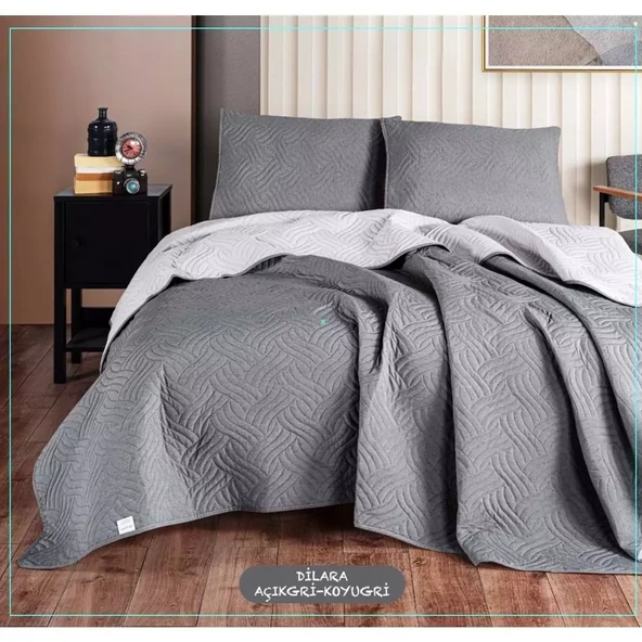 Colors & Colors Dilara Pamuklu Çift Kişilik Yatak Örtüsü Seti (220x240)-A.Gri K.Gri - 2