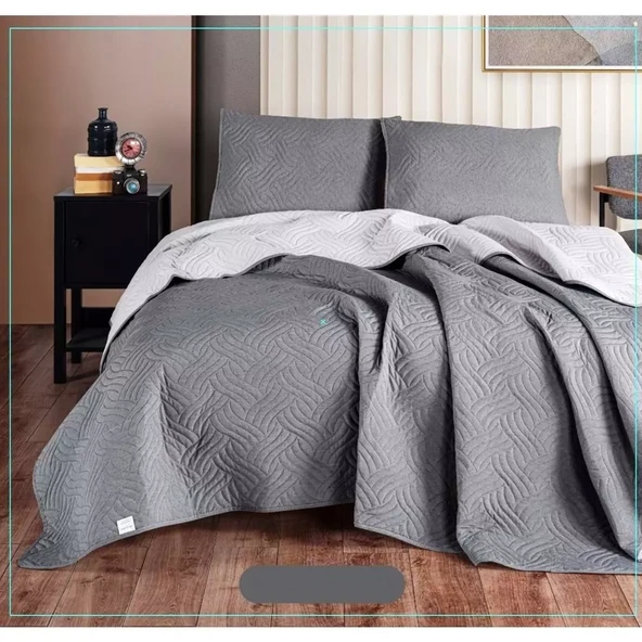 Colors & Colors Dilara Pamuklu Çift Kişilik Yatak Örtüsü Seti (220x240)-A.Gri K.Gri