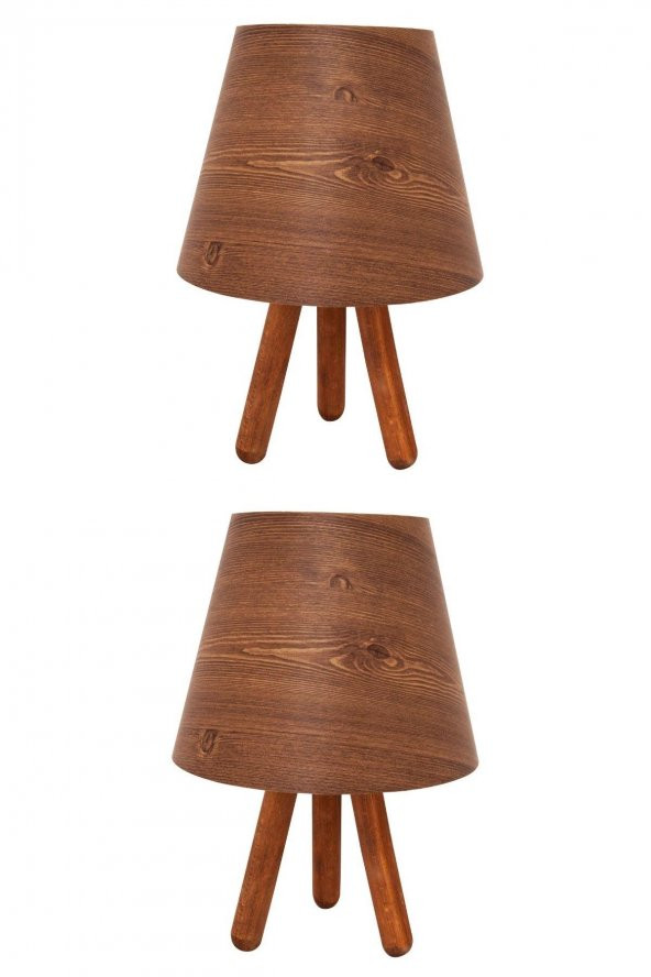 D-light 2'li Ahşap Desen Tripod Abajur
