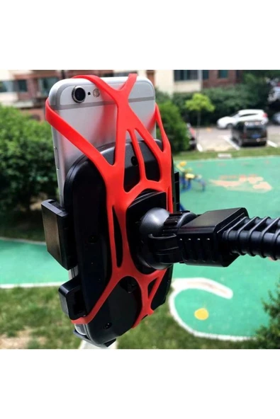 Lastik Destekli Standlı Bisiklet Telefon Tutucu Telefon Tutucu Aksesuarları Gidon Telefon Tutucusu - 3