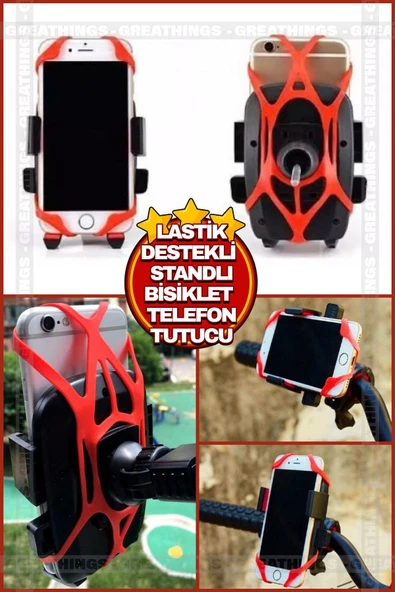 Lastik Destekli Standlı Bisiklet Telefon Tutucu Telefon Tutucu Aksesuarları Gidon Telefon Tutucusu - 2