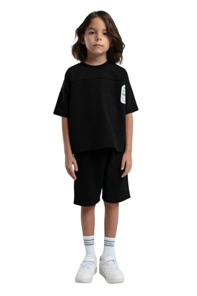 Rolypoly Erkek Çocuk Siyah Garson Bermuda Pijama Takım 3565 - Resim 2