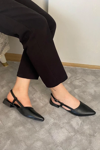 Kadın Tena Siyah Cilt Arkası Acık Sivri Burun Günlük Babet - 2