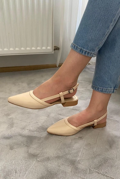 Kadın Tena Bej Rugan Arkası Acık Sivri Burun Günlük Babet - 2