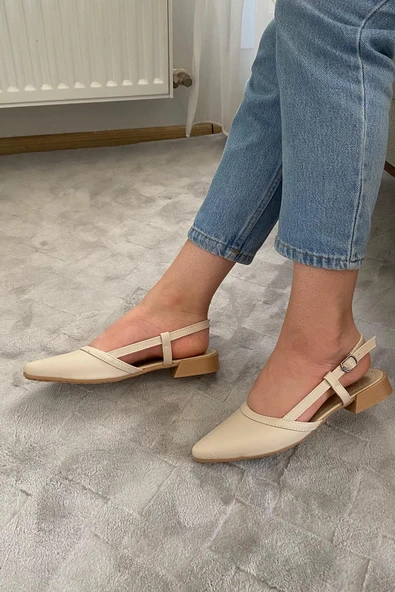 Kadın Tena Bej Cilt Arkası Acık Sivri Burun Günlük Babet - 3