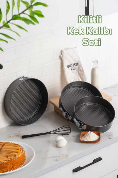 Porsima 912 3lü Yanmaz Yapışmaz Metal Kilitli Kelepçeli Yuvarlak Kek Kalıbı Seti Çok Renkli - Resim 3