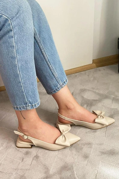 Sista Krem Cilt Fiyoklu Arkası Acık 2 cm Topuklu Sivri Burun Babet