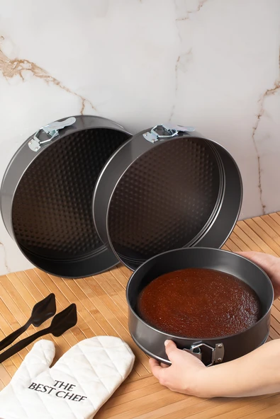 Porsima 912 3lü Yanmaz Yapışmaz Metal Kilitli Kelepçeli Yuvarlak Kek Kalıbı Seti Çok Renkli - Resim 2