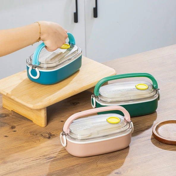 Porsima 3114-2 Stainless Steel Vakumlu Lunch Box Sefer Tası Yeşil - Resim 4