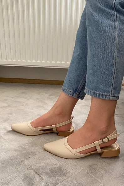 Kadın Tena Bej Cilt Arkası Acık Sivri Burun Günlük Babet - 4