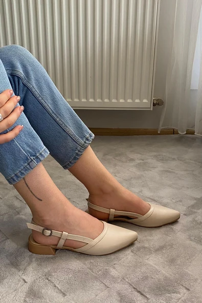 Kadın Tena Bej Cilt Arkası Acık Sivri Burun Günlük Babet - 2