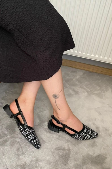 Kadın Tena Siyah Keten Arkası Acık Sivri Burun Günlük Babet - 5