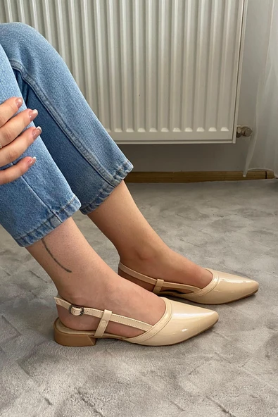 Kadın Tena Bej Rugan Arkası Acık Sivri Burun Günlük Babet - 3