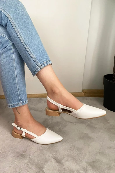 Kadın Tena Beyaz Cilt Arkası Acık Sivri Burun Günlük Babet - 5