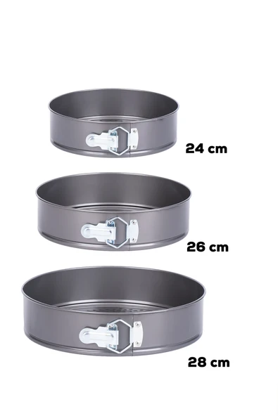 Porsima 912 3lü Yanmaz Yapışmaz Metal Kilitli Kelepçeli Yuvarlak Kek Kalıbı Seti Çok Renkli - Resim 4