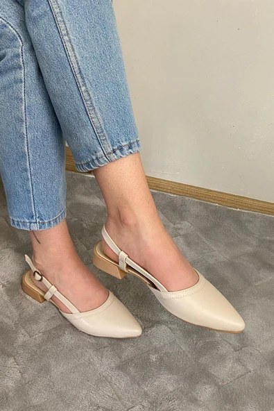 Kadın Tena Bej Cilt Arkası Acık Sivri Burun Günlük Babet