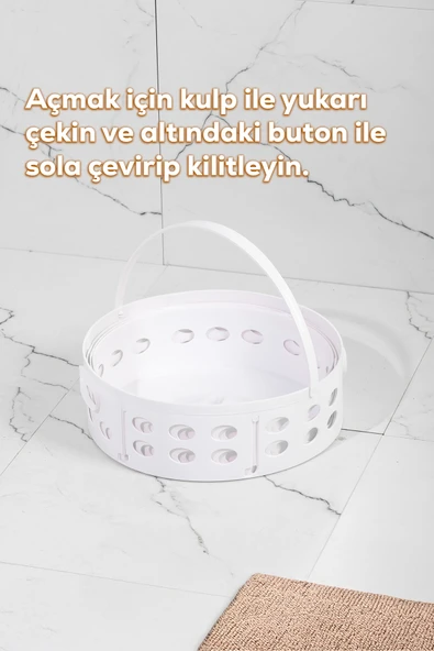 Porsima 25100 Teleskopik Katlanır Sepet Katlanabilir Çamaşır Sepeti Orta Boy Katlanır Çamaşır Sepeti Beyaz 15lt Beyaz - Resim 2