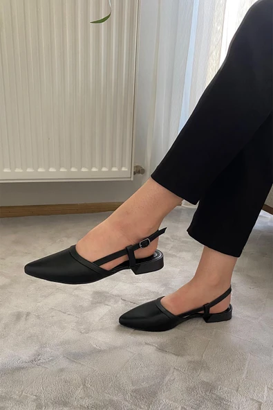 Kadın Tena Siyah Cilt Arkası Acık Sivri Burun Günlük Babet