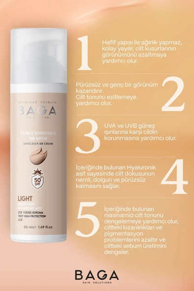 50+spf BB Krem Light Leke Oluşumunu Önlemeye Yardımcı Olur, Aydınlık Ve Canlılık Sağlar - 3