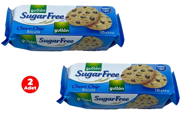 Gullon Bitter Damla Çikolatalı Şekersiz Bisküvi 125 Gr (2 Adet) - 1
