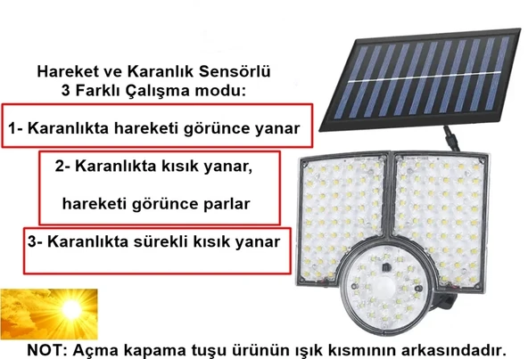 112 Led Güneş Enerjili Kumandalı 3 Çalışma Modlu Çift Başlıklı Iç Veya Dış Mekan Sarkıt Solar Led - Resim 3