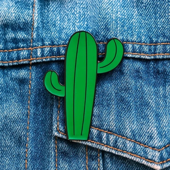 Kaktüs Şekilli Mine Boyalı El Yapımı Broş Yaka İğnesi ürün görseli 1